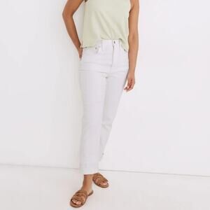 Madewell High Rise Slim Boy Jean Straight Leg Tile White Rolled Cuff Slouchy 26